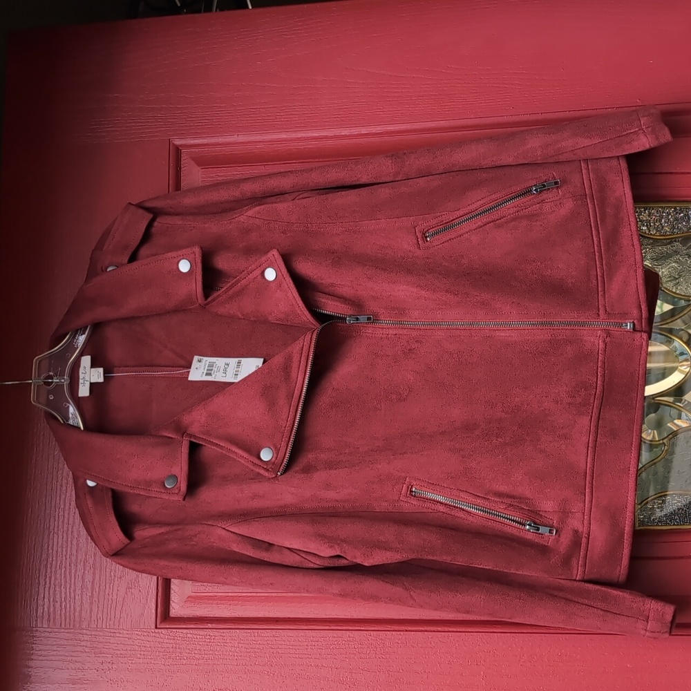 NWT- Macy's Style & Co. Faux Suede Women's Moto Jacket - Red